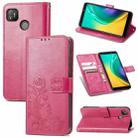 For Tecno POP 4 Four-leaf Clasp Embossed Buckle Mobile Phone Protection Leather Case with Lanyard & Card Slot & Wallet & Bracket Function(Magenta) - 1