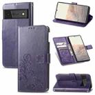For Google Pixel 6 Pro Four-leaf Clasp Embossed Buckle Mobile Phone Protection Leather Case with Lanyard & Card Slot & Wallet & Bracket Function(Purple) - 1