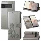 For Google Pixel 6 Pro Four-leaf Clasp Embossed Buckle Mobile Phone Protection Leather Case with Lanyard & Card Slot & Wallet & Bracket Function(Gray) - 1