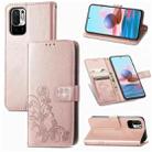 For Xiaomi Redmi Note 10 5G Four-leaf Clasp Embossed Buckle Mobile Phone Protection Leather Case with Lanyard & Card Slot & Wallet & Bracket Function(Rose Gold) - 1