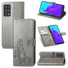 For Cubot X30 Four-leaf Clasp Embossed Buckle Mobile Phone Protection Leather Case with Lanyard & Card Slot & Wallet & Bracket Function(Gray) - 1