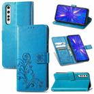 For Rakuten BIG Four-leaf Clasp Embossed Buckle Mobile Phone Protection Leather Case with Lanyard & Card Slot & Wallet & Bracket Function(Blue) - 1