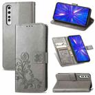 For Rakuten BIG Four-leaf Clasp Embossed Buckle Mobile Phone Protection Leather Case with Lanyard & Card Slot & Wallet & Bracket Function(Gray) - 1