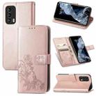 For Meizu 18 Four-leaf Clasp Embossed Buckle Mobile Phone Protection Leather Case with Lanyard & Card Slot & Wallet & Bracket Function(Rose Gold) - 1