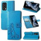 For Meizu 18 Four-leaf Clasp Embossed Buckle Mobile Phone Protection Leather Case with Lanyard & Card Slot & Wallet & Bracket Function(Blue) - 1