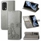 For Meizu 18 Four-leaf Clasp Embossed Buckle Mobile Phone Protection Leather Case with Lanyard & Card Slot & Wallet & Bracket Function(Gray) - 1