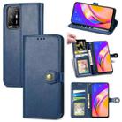 For OPPO A94 5G /F19 Pro+ 5G /Reno5 Z Solid Color Leather Buckle Phone Case with Lanyard & Photo Frame & Card Slot & Wallet & Stand Function(Blue) - 1