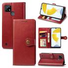 For OPPO Realme C21 Solid Color Leather Buckle Phone Case with Lanyard & Photo Frame & Card Slot & Wallet & Stand Function(Red) - 1