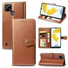 For OPPO Realme C21 Solid Color Leather Buckle Phone Case with Lanyard & Photo Frame & Card Slot & Wallet & Stand Function(Brown) - 1