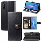 For Sony Xperia 10 III Solid Color Leather Buckle Phone Case with Lanyard & Photo Frame & Card Slot & Wallet & Stand Function(Black) - 1