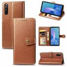 For Sony Xperia 10 III Solid Color Leather Buckle Phone Case with Lanyard & Photo Frame & Card Slot & Wallet & Stand Function(Brown) - 1