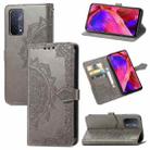 For OPPO A54 5G Mandala Flower Embossed Horizontal Flip Leather Case with Holder & Three Card Slots & Wallet & Lanyard(Gray) - 1