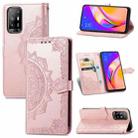 For OPPO A94 5G / F19 Pro+ 5G /Reno5 Z Mandala Flower Embossed Horizontal Flip Leather Case with Holder & Three Card Slots & Wallet & Lanyard(Rose Gold) - 1