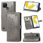 For OPPO Realme C21 Mandala Flower Embossed Horizontal Flip Leather Case with Holder & Three Card Slots & Wallet & Lanyard(Gray) - 1