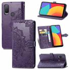 For Alcatel 1L 2021 Mandala Flower Embossed Horizontal Flip Leather Case with Holder & Three Card Slots & Wallet & Lanyard(Purple) - 1