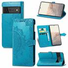 For Google Pixel 6 Pro Mandala Flower Embossed Horizontal Flip Leather Case with Holder & Three Card Slots & Wallet & Lanyard(Blue) - 1