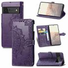 For Google Pixel 6 Pro Mandala Flower Embossed Horizontal Flip Leather Case with Holder & Three Card Slots & Wallet & Lanyard(Purple) - 1