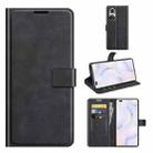 Retro Calf Pattern Buckle Card Wallet Left and Right Flip Phone Holster with Bracket Function For Honor 50 Pro(Black) - 1