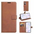 Retro Calf Pattern Buckle Card Wallet Left and Right Flip Phone Holster with Bracket Function For Honor 50 Pro(Light Brown) - 1