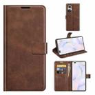 Retro Calf Pattern Buckle Card Wallet Left and Right Flip Phone Holster with Bracket Function For Honor 50 Pro(Dark Brown) - 1