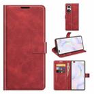 Retro Calf Pattern Buckle Card Wallet Left and Right Flip Phone Holster with Bracket Function For Honor 50 Pro(Red) - 1