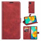 Retro Calf Pattern Buckle Card Wallet Left and Right Flip Phone Holster with Bracket Function For Samsung Galaxy M32(Red) - 1