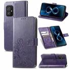 For Asus Zenfone 8 ZS590KS Four-leaf Clasp Embossed Buckle Mobile Phone Protection Leather Case with Lanyard & Card Slot & Wallet & Bracket Function(Purple) - 1