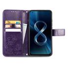 For Asus Zenfone 8 ZS590KS Four-leaf Clasp Embossed Buckle Mobile Phone Protection Leather Case with Lanyard & Card Slot & Wallet & Bracket Function(Purple) - 3