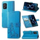 For Asus Zenfone 8 ZS590KS Four-leaf Clasp Embossed Buckle Mobile Phone Protection Leather Case with Lanyard & Card Slot & Wallet & Bracket Function(Blue) - 1