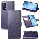 For vivo iQOO Neo5 Four-leaf Clasp Embossed Buckle Mobile Phone Protection Leather Case with Lanyard & Card Slot & Wallet & Bracket Function(Purple) - 1