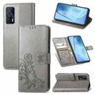 For vivo iQOO Neo5 Four-leaf Clasp Embossed Buckle Mobile Phone Protection Leather Case with Lanyard & Card Slot & Wallet & Bracket Function(Gray) - 1