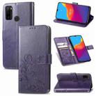 For Ulefone Note 10 Four-leaf Clasp Embossed Buckle Mobile Phone Protection Leather Case with Lanyard & Card Slot & Wallet & Bracket Function(Purple) - 1