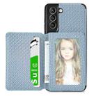 For Samsung Galaxy S21 5G Carbon Fiber Magnetic Card Bag TPU+PU Shockproof Back Cover Case with Holder & Card Slot & Photo Frame(Blue) - 1