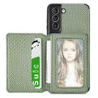 For Samsung Galaxy S21 5G Carbon Fiber Magnetic Card Bag TPU+PU Shockproof Back Cover Case with Holder & Card Slot & Photo Frame(Green) - 1