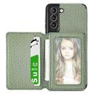 For Samsung Galaxy S21+ 5G Carbon Fiber Magnetic Card Bag TPU+PU Shockproof Back Cover Case with Holder & Card Slot & Photo Frame(Green) - 1