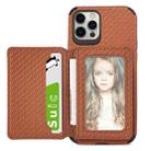 For iPhone 12 / 12 Pro Carbon Fiber Magnetic Card Bag TPU+PU Shockproof Back Cover Case with Holder & Card Slot & Photo Frame(Brown) - 1
