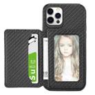 For iPhone 12 Pro Max Carbon Fiber Magnetic Card Bag TPU+PU Shockproof Back Cover Case with Holder & Card Slot & Photo Frame(Black) - 1