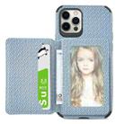 For iPhone 11 Pro Carbon Fiber Magnetic Card Bag TPU+PU Shockproof Back Cover Case with Holder & Card Slot & Photo Frame (Blue) - 1