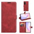 For Honor 50 SE Retro Calf Pattern Buckle Card Wallet Left and Right Flip Phone Holster with Bracket Function(Red) - 1