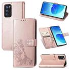 For OPPO Reno6 Pro Four-leaf Clasp Embossed Buckle Mobile Phone Protection Leather Case with Lanyard & Card Slot & Wallet & Bracket Function(Rose Gold) - 1