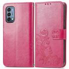 For OnePlus Nord N200 5G Four-leaf Clasp Embossed Buckle Mobile Phone Protection Leather Case with Lanyard & Card Slot & Wallet & Bracket Function(Magenta) - 2