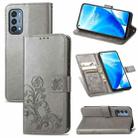 For OnePlus Nord N200 5G Four-leaf Clasp Embossed Buckle Mobile Phone Protection Leather Case with Lanyard & Card Slot & Wallet & Bracket Function(Gray) - 1