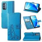 For OnePlus Nord N200 5G Four-leaf Clasp Embossed Buckle Mobile Phone Protection Leather Case with Lanyard & Card Slot & Wallet & Bracket Function(Blue) - 1