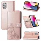 For Motorola Moto G Stylus 2021 Four-leaf Clasp Embossed Buckle Mobile Phone Protection Leather Case with Lanyard & Card Slot & Wallet & Bracket Function(Rose Gold) - 1