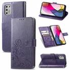 For Motorola Moto G Stylus 2021 Four-leaf Clasp Embossed Buckle Mobile Phone Protection Leather Case with Lanyard & Card Slot & Wallet & Bracket Function(Purple) - 1