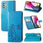 For Motorola Moto G Stylus 2021 Four-leaf Clasp Embossed Buckle Mobile Phone Protection Leather Case with Lanyard & Card Slot & Wallet & Bracket Function(Blue) - 1