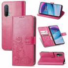 For OnePlus Nord CE 5G Four-leaf Clasp Embossed Buckle Mobile Phone Protection Leather Case with Lanyard & Card Slot & Wallet & Bracket Function(Magenta) - 1
