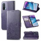 For OnePlus Nord CE 5G Four-leaf Clasp Embossed Buckle Mobile Phone Protection Leather Case with Lanyard & Card Slot & Wallet & Bracket Function(Purple) - 1