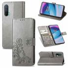 For OnePlus Nord CE 5G Four-leaf Clasp Embossed Buckle Mobile Phone Protection Leather Case with Lanyard & Card Slot & Wallet & Bracket Function(Gray) - 1