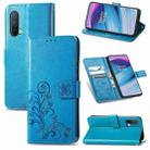 For OnePlus Nord CE 5G Four-leaf Clasp Embossed Buckle Mobile Phone Protection Leather Case with Lanyard & Card Slot & Wallet & Bracket Function(Blue) - 1